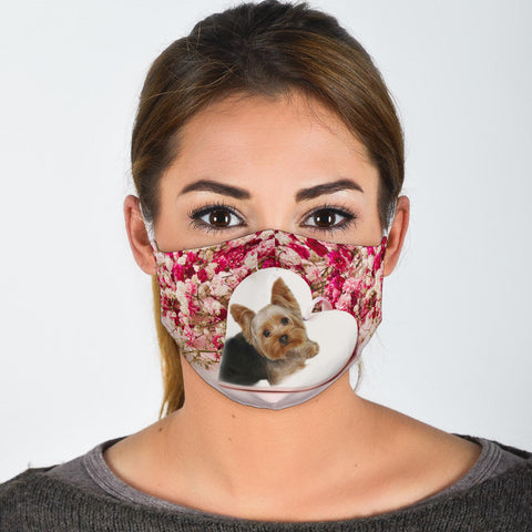 Yorkie In Heart Print Face Mask