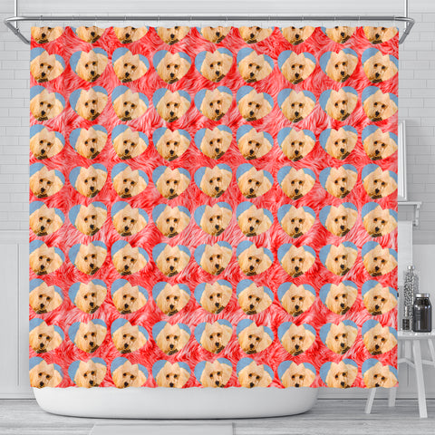 Poodle Dog On Hearts Print Shower Curtain