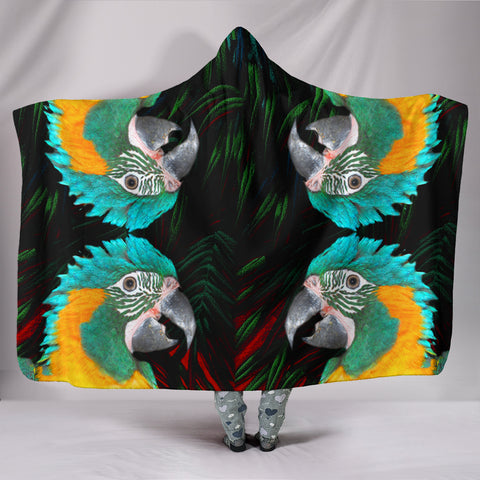 Blue Threaded Macaw Parrot Print Hooded Blanket