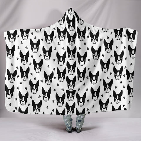 Boston Terrier Pattern Print Hooded BlanketLimited Edition