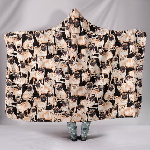 Pug Dog Pattern Print Hooded Blanket