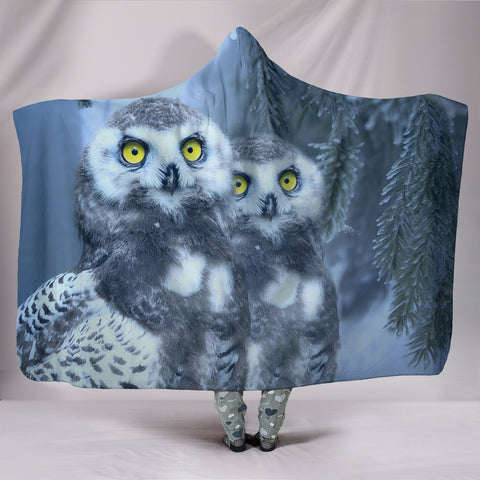 Snow Owl Bird Print Hooded Blanket