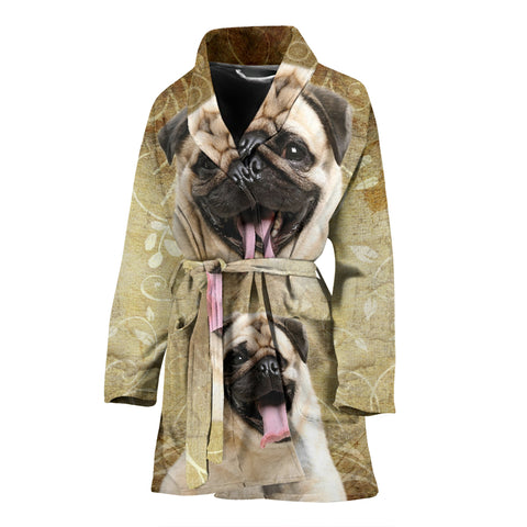 Laughing Pug Print Women's Bath Robe