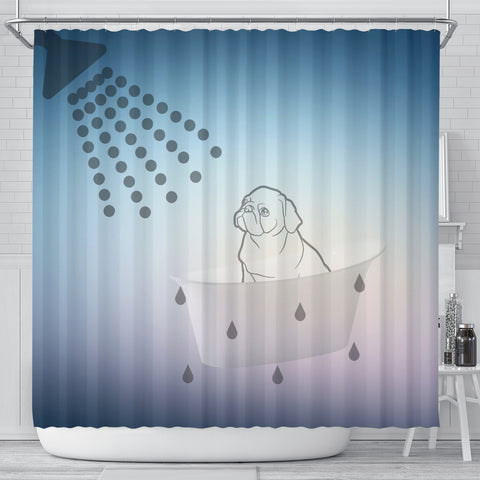 Cute Pug Dog Bath In Bathtub Print Shower Curtain