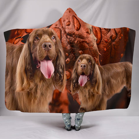 Cute Sussex Spaniel Print Hooded Blanket