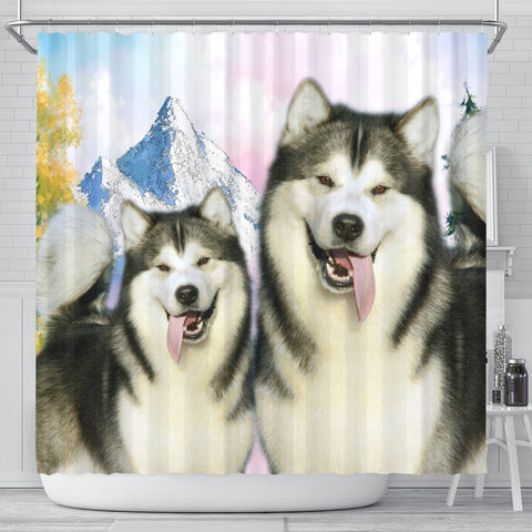 Cute Alaskan Malamute Print Shower Curtains