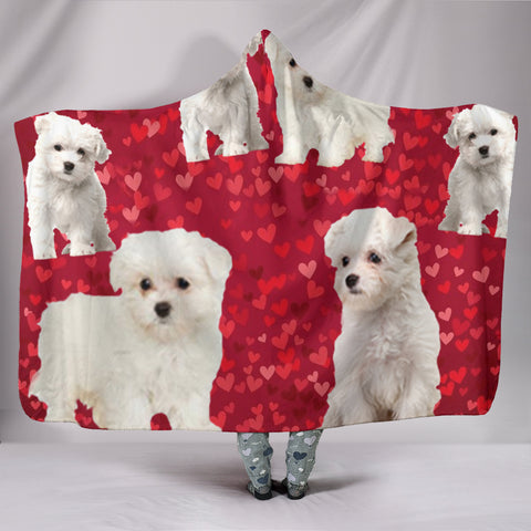 Maltese Dog On Red Print Hooded Blanket