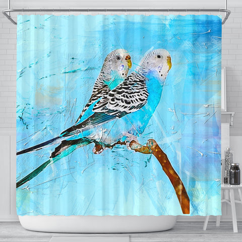 Blue Budgie Parrot (Common Parakeet) Print Shower Curtains