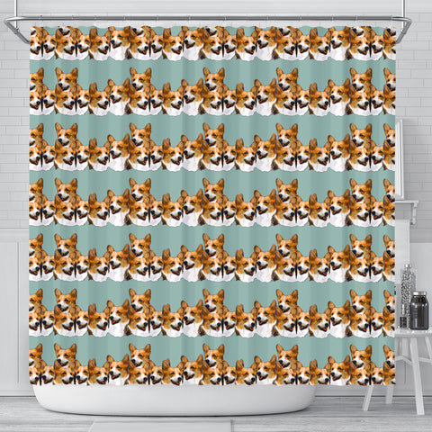 Cardigan Welsh Corgi Dog In Lots Print Shower Curtains