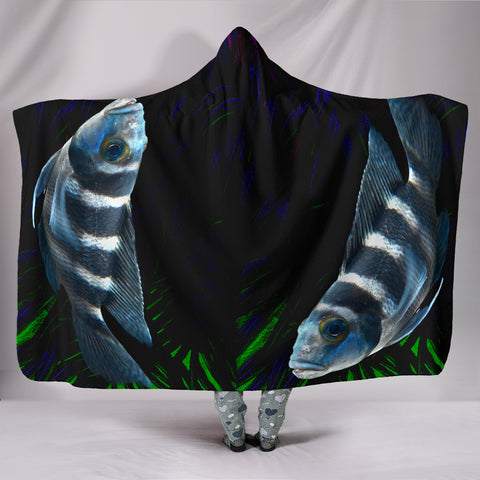 African Cichlid Fish Print Hooded Blanket