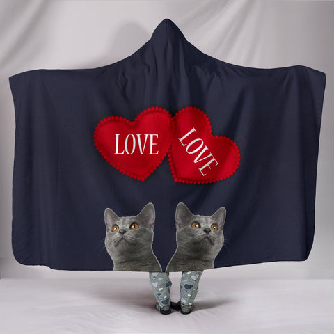 Chartreux Cat Love Print Hooded Blanket