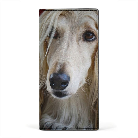Afghan Hound On Red Print Women's Leather Wallet
