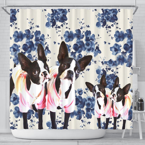 Boston Terrier Floral Print Shower Curtain