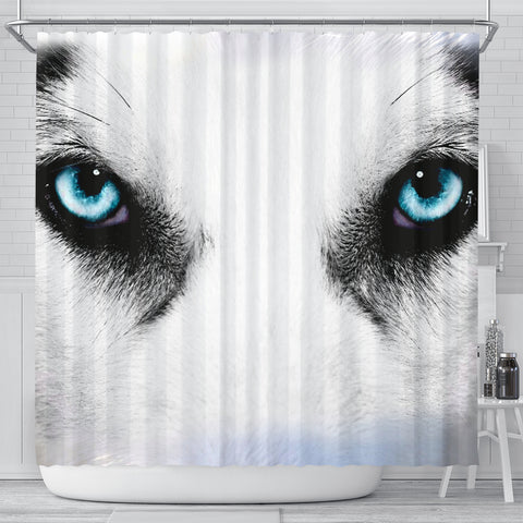 Siberian Husky Face Print Shower Curtains