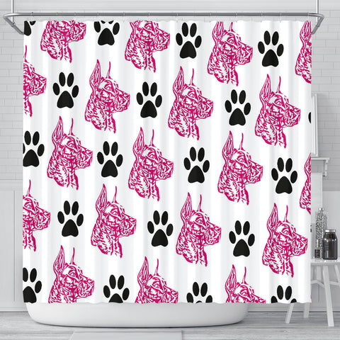 Amazing Great Dane With Paws Print Shower Curtain