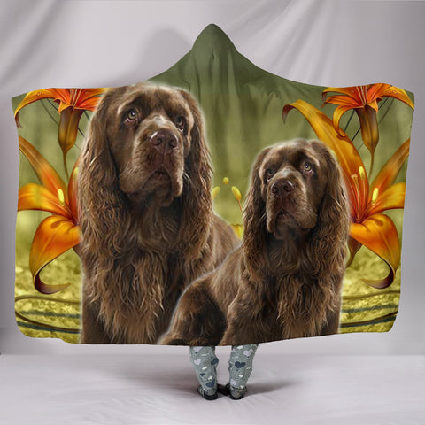 Cute Sussex Spaniel Print Hooded Blanket