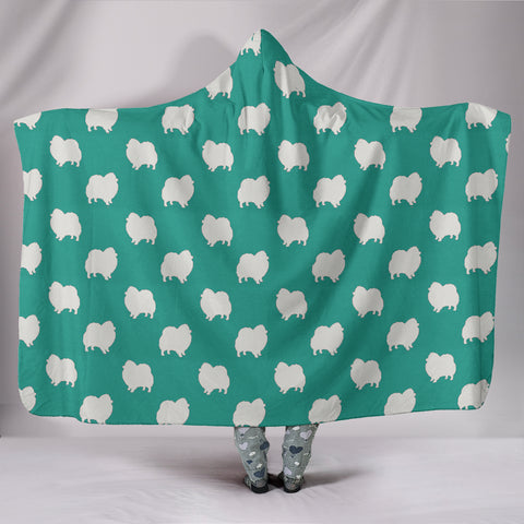 Pomeranian Dog Pattern Print Hooded Blanket