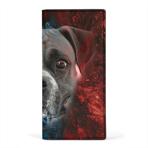Amazing Boxer On Red And Blue Print Women's Leather Wallet