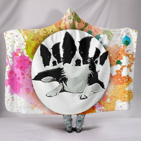 Cute Border Collie Art Print Hooded Blanket