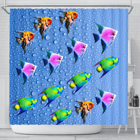 Colorful Angel Fish Print Shower Curtains