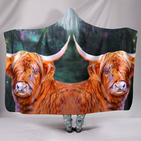 Highland Cattle Print Hooded Blanket