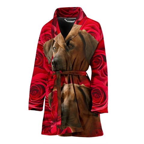 Rhodesian Ridgeback On Rose Print Women's Bath Robe