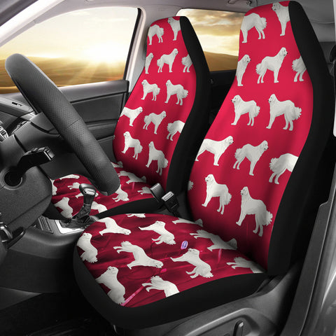 Great Pyrenees Dog Art On Red Print Car Seat Covers