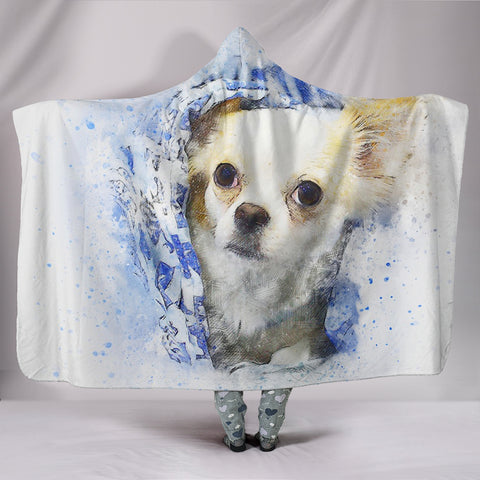 Chihuahua Dog Vintage Watercolor Art Print Hooded Blanket