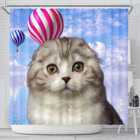 Cute Scottish Fold Cat Print Shower Curtains