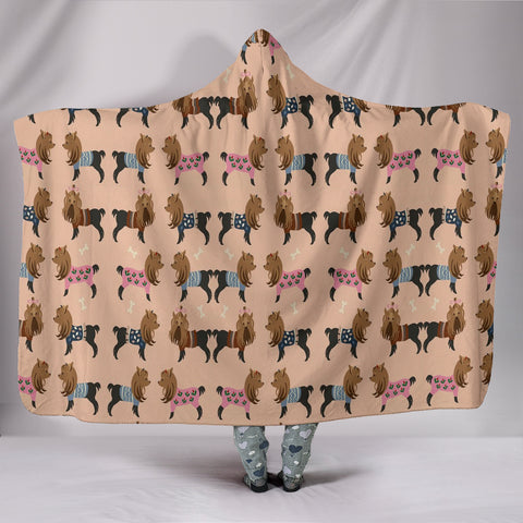 Cute Yorkie Pattern Print Hooded Blanket