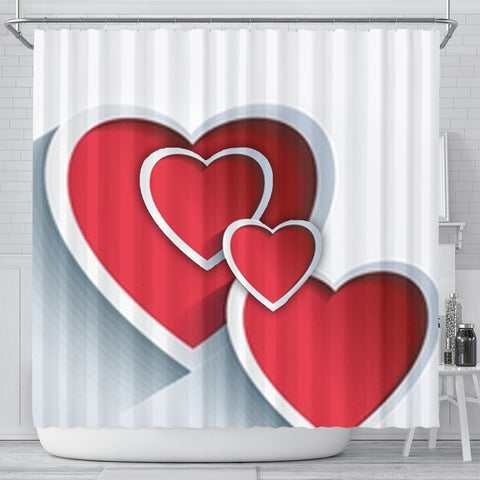 Red Heart Print Shower Curtain