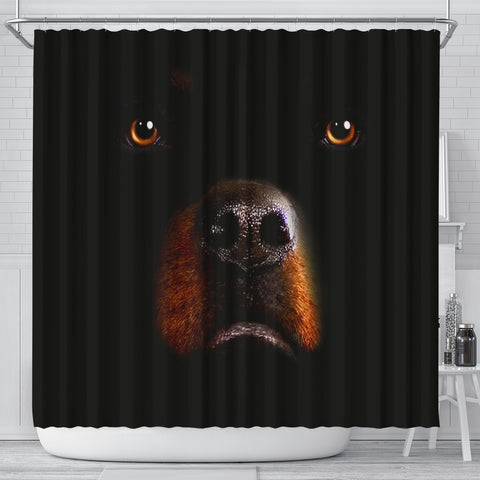 Rottweiler Dog On Black Print Shower Curtains