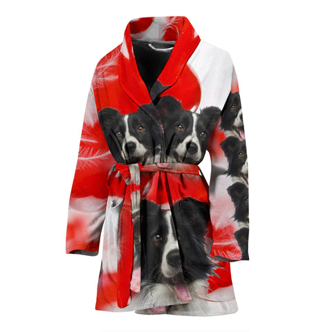 Border Collie On White Print Women's Bath Robe