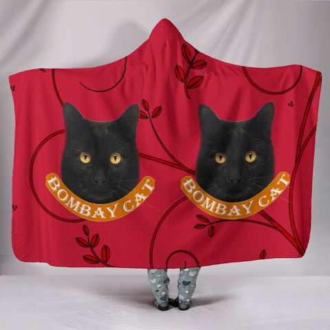 Bombay Cat Print On Red Hooded Blanket