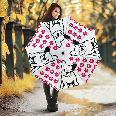 French Bulldog Pink Paws Print Umbrellas