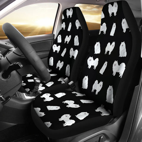 American Eskimo Dog Pattern On Black Print Car Seat Covers