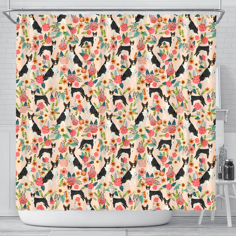 Cute Basenji Dog Floral Print Shower Curtains