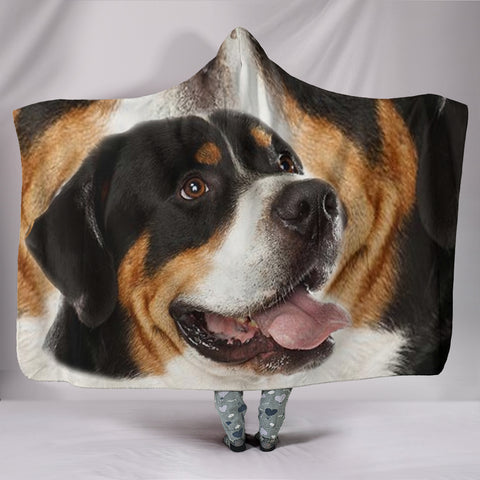 Cute Face Greater Swiss Mountain Dog Print Hooded Blanket