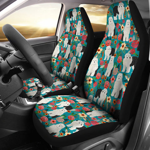 Old English Sheepdog Floral Print Car Seat Covers