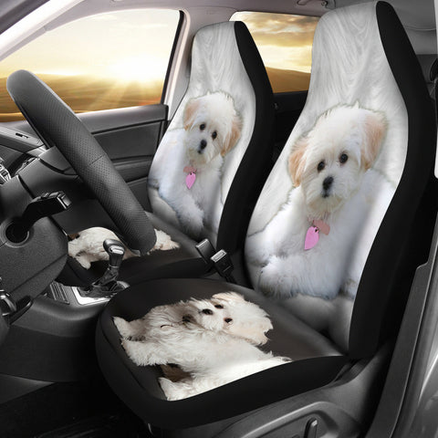 Cute Maltese Dog Print Car Seat Covers