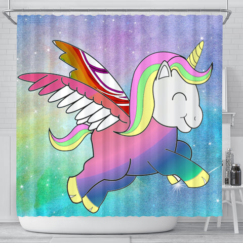 Cute Smiling Unicorn Print Shower Curtain