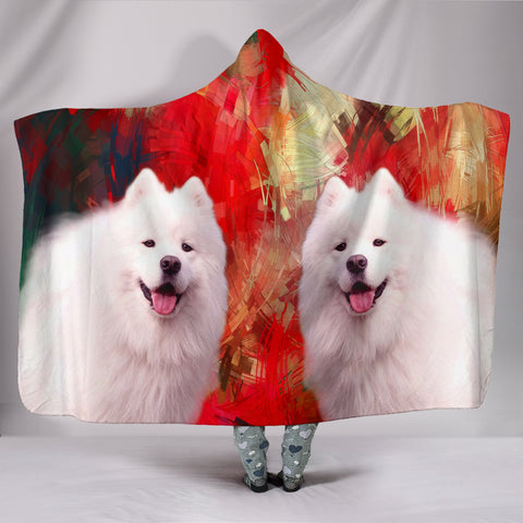 Cute American Eskimo Print Hooded Blanket