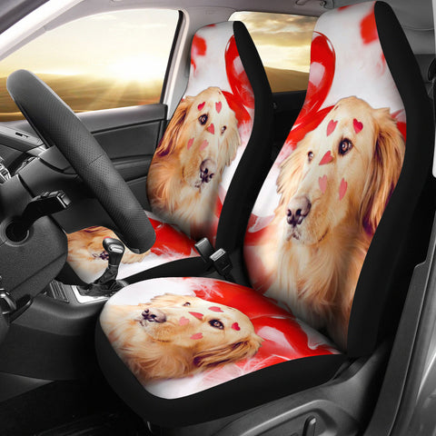 Golden Retriever With Heart Print Car Seat Covers