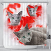 Cute Russian Blue Cat Print Shower Curtains