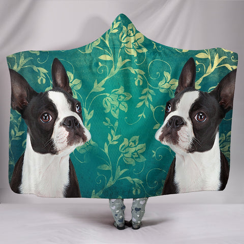 Cute Boston Terrier Print Hooded Blanket