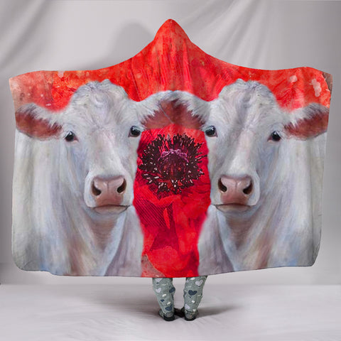 Charolais Cattle Print Hooded Blanket