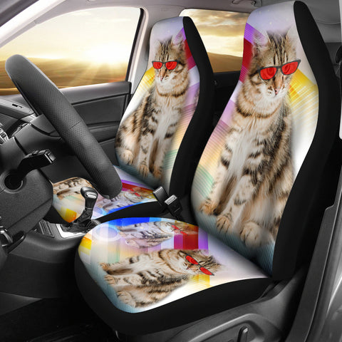 Siberian Cat With Red Glasses Print Car Seat Covers