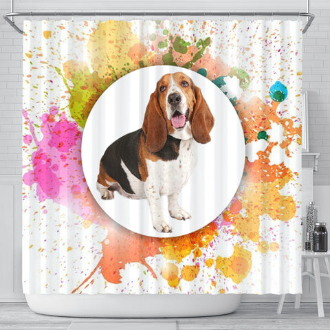 Colorful Basset Hound dog Print Shower Curtain