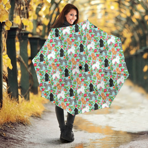 Poodle Dog Floral Print Umbrellas