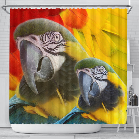 Blue and Yellow Macaw Print Shower Curtain